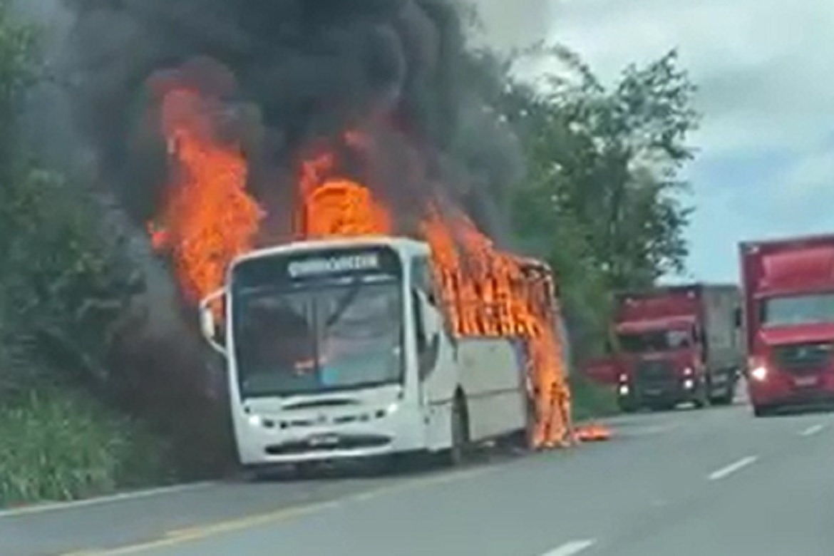  Ônibus pega fogo na BR-262