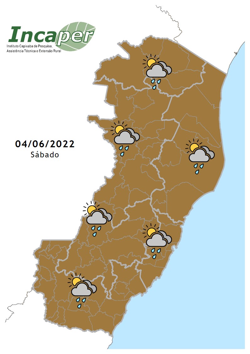  Previsão de chuva em todas as regiões do ES neste sábado (4)